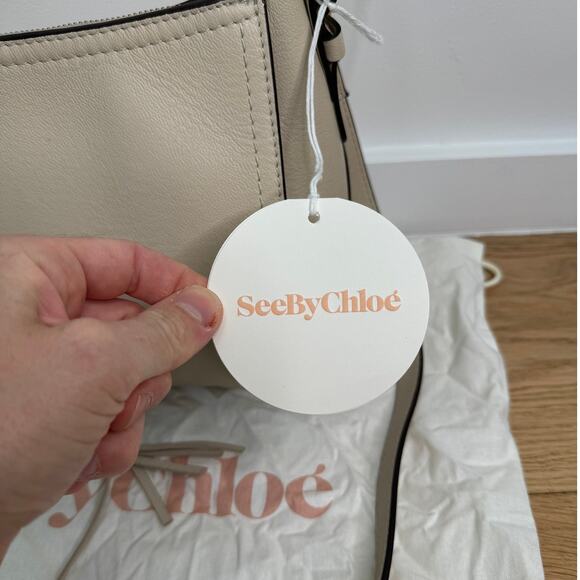 NWT See by Chloé Small Joan Leather Shoulder Bag Top Handle Cement Beige - Picture 2 of 13